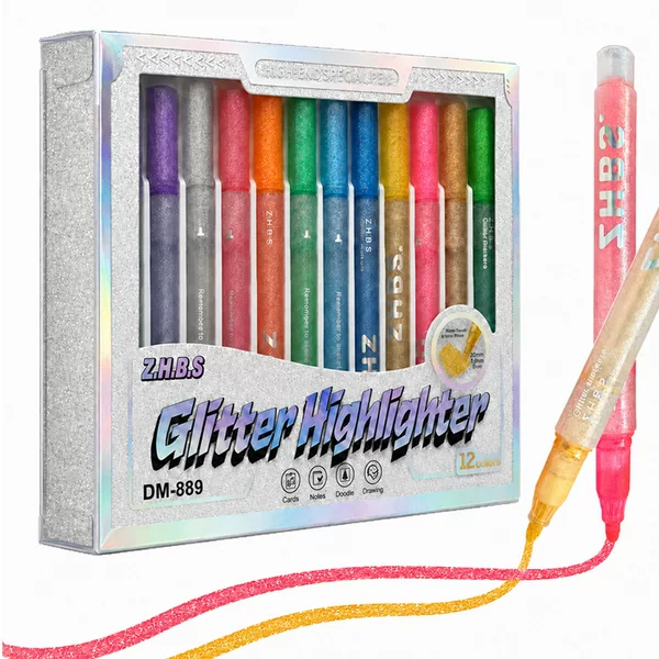 Glitter marker pen for children, fluorescent pen, glitter pen for elementary school students, drawing and journal marking pen, marker pen with sparkling particles