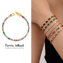 摩天轮小众优雅气质轻奢七彩方形拼色锆石手链混彩手链手饰品批发