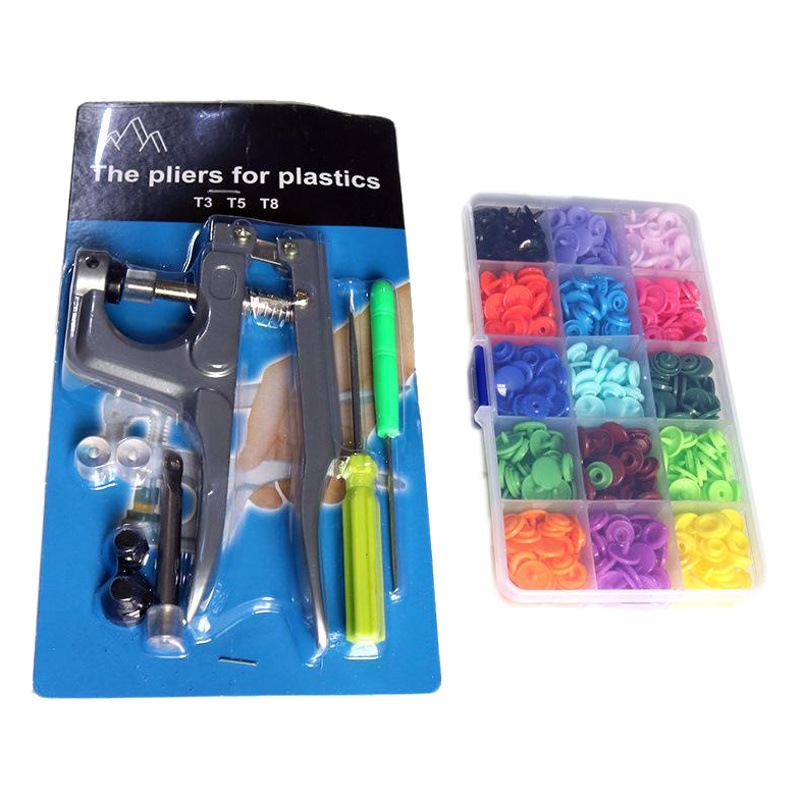 Resina de nylon plástico niños T3T5 Snap herramienta traje color redondo botón Snap caja bolsa