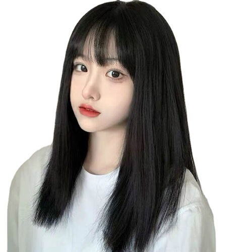 Fashionable women can have slanted bangs, face-shaping, temperament, long straight hair, BOBO wig, medium-length straight hair wig manufacturer wholesale