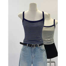 美式街头撞色条纹工字吊带上衣女夏季欧美性感显瘦外穿防走光背心