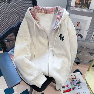 American Retro Plaid Hooded Sweatshirt Coat Women's Spring and Autumn 2025 New Explosions Loose Lazy Style