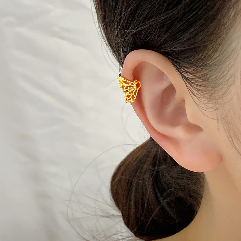 Clip oreja mariposa hueco, sin perforación, diseño elegante, flexible