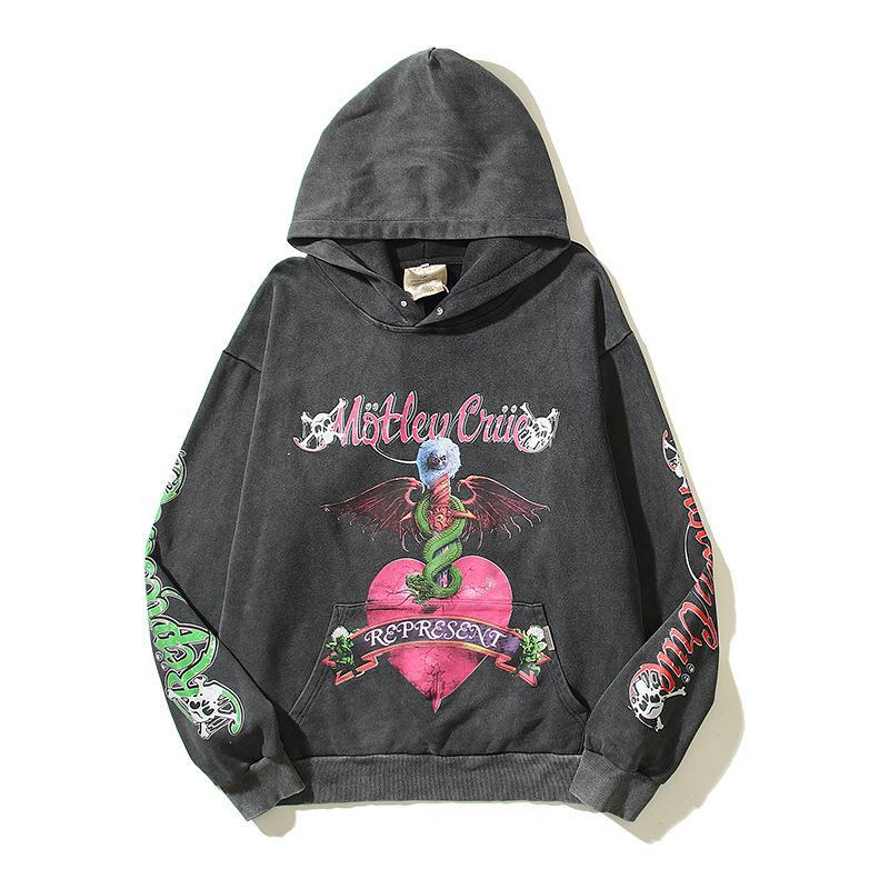Rappresenta Rock Band Teschio Mostro Diavolo Cuore Lavato Vecchio Cappotto con Cappuccio_voghion.com