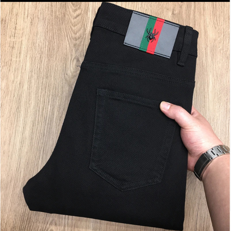 Douyin's New Autum Style Nine-Point Jeans Men's Thick Pure Black Classy Trendyy Elastic Small-Foot Casual Pants