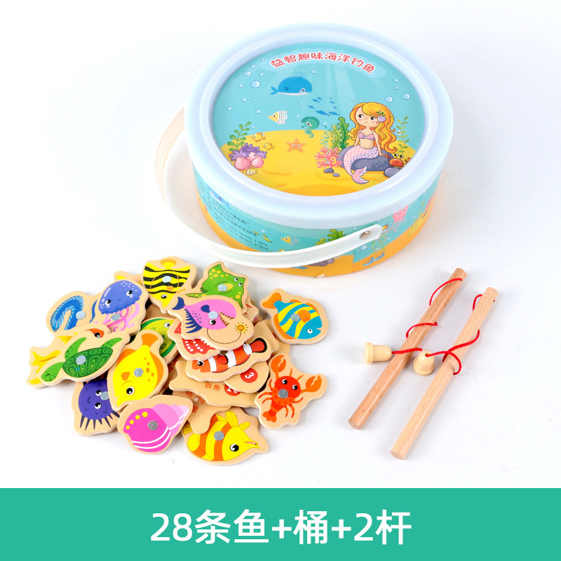 Suministro directo de fábrica barril de pesca de madera de pesca magnética juguetes niño bebé manos-en padre-hijo juego niño enseñanza ayudas