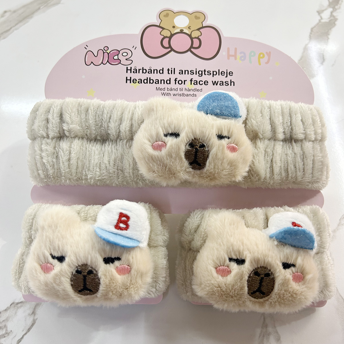 Banda de cabello de moda con tarjeta de papel dulce decoración de animales pequeños de peluche de lavado banda de cabello de dibujos animados correa de muñeca tridimensional