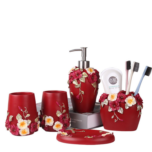 IYR7 Bathroom Five-Piece Set: Bath & Toiletry Essentials, Including Wash Cup, Toothbrush Holder, and Gargle Cup—Perfect Gift for Weddings, New Marriages, or Housewarming Celebrations
