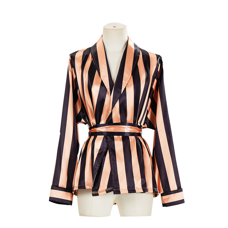 Queen of Prada 2 Cosplay Costume Miranda Striped Silk-Like Robe Striped Shirt Cross-Border Queen of Prada 2 Cosplay Costume Miranda Striped Silk-Like Robe Striped Shirt Cross-Border