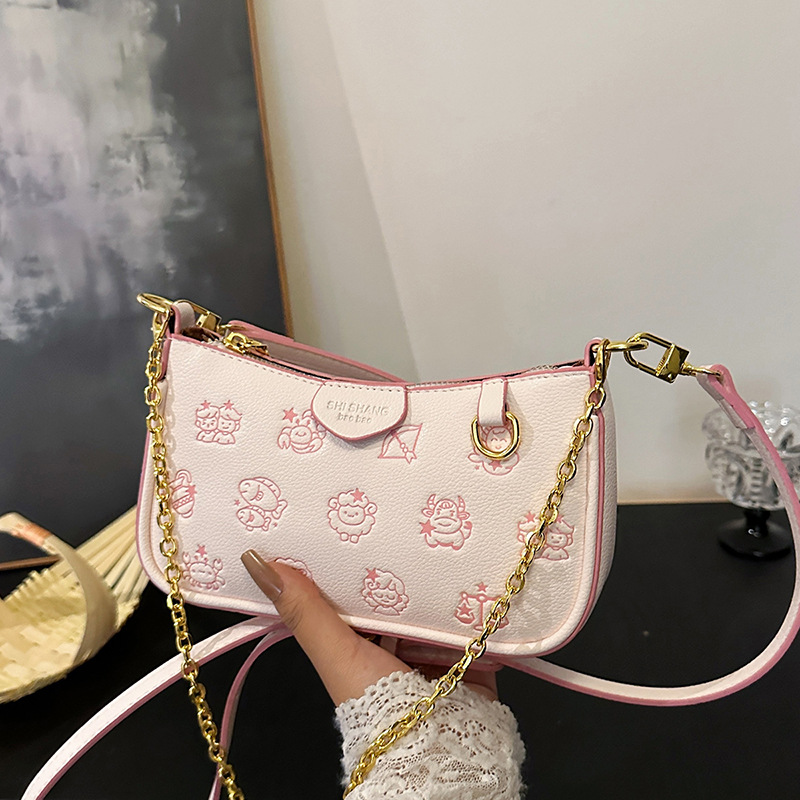 Bolso de cadena popular de este año, nuevo bolso femenino de verano 2025, bolso de hombro de doce constelaciones, bolso de mensajero con patrón de lichi lindo