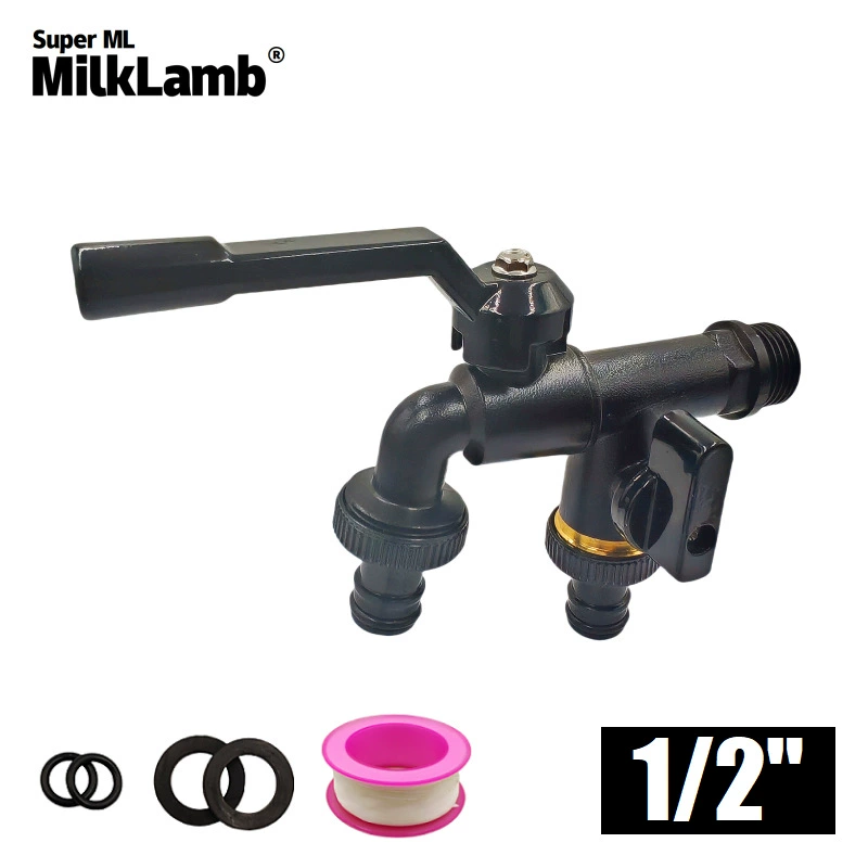 Трансграничное Специально для садоводства 1/2 двойной выход воды из латуни один вход и два выход двойной соски нано черный медный кран