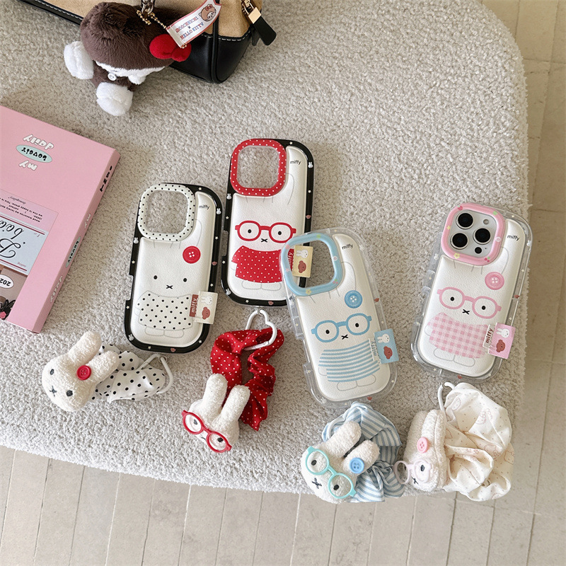 波点格纹戴眼镜兔子适用iPhone16苹果15ProMax/14/13手机壳少女心|undefined