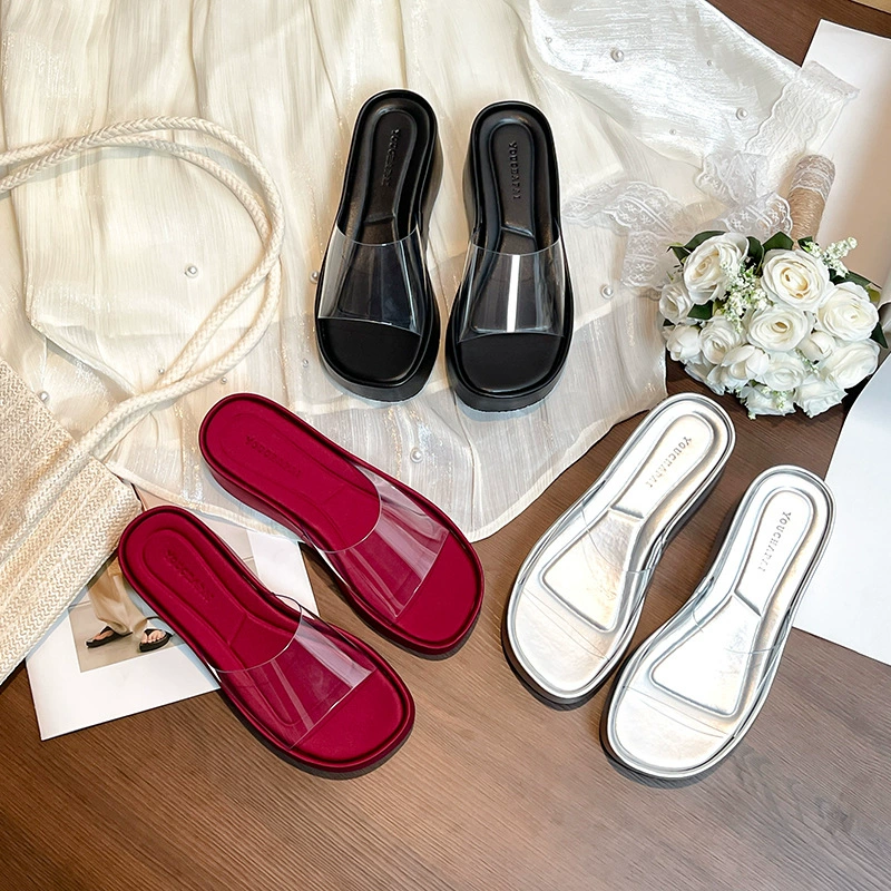 Тапочки на толстой подошве женские летом носить прозрачные 2025 новые юбки сандалии с влажной водой