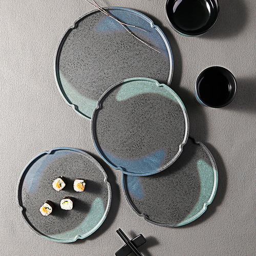 Japanese round straight-edge steak flat plate hotel restaurant commercial melamine tableware high-value western food plate
