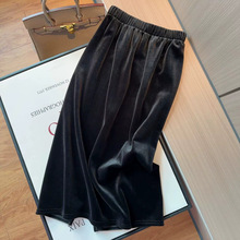 加绒加厚黑色丝绒半身裙女冬新款高腰显瘦a字中长过膝直筒包臀裙