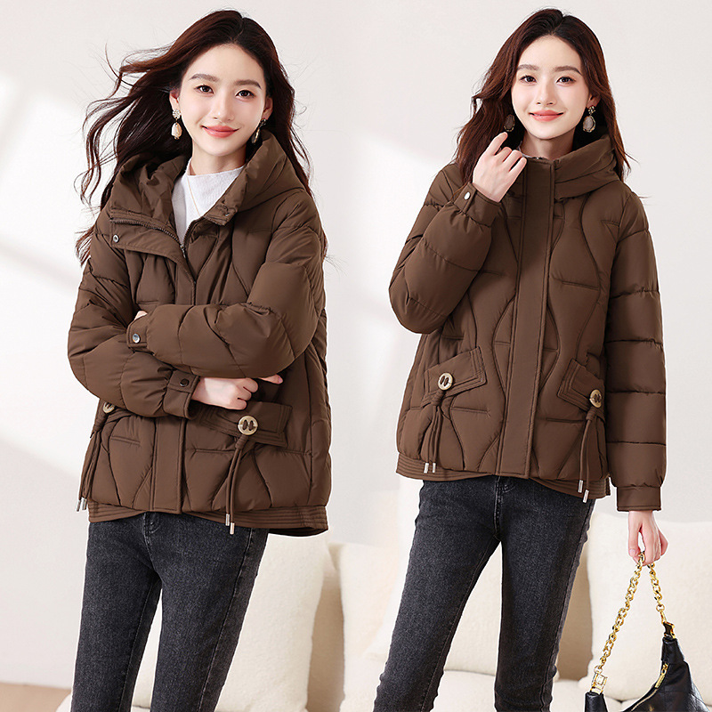 2025 invierno nueva ropa de algodón mujer sombrero corto de moda de cuello pequeño chaqueta de algodón exterior delgada ropa de algodón delgada universal