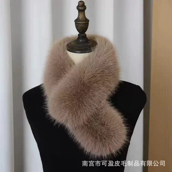 New Style Faux Fur Scarf, Double-Sided Warm Scarf, Thickened Faux Fur Fox Fur Cross Collar, Korean Style Versatile