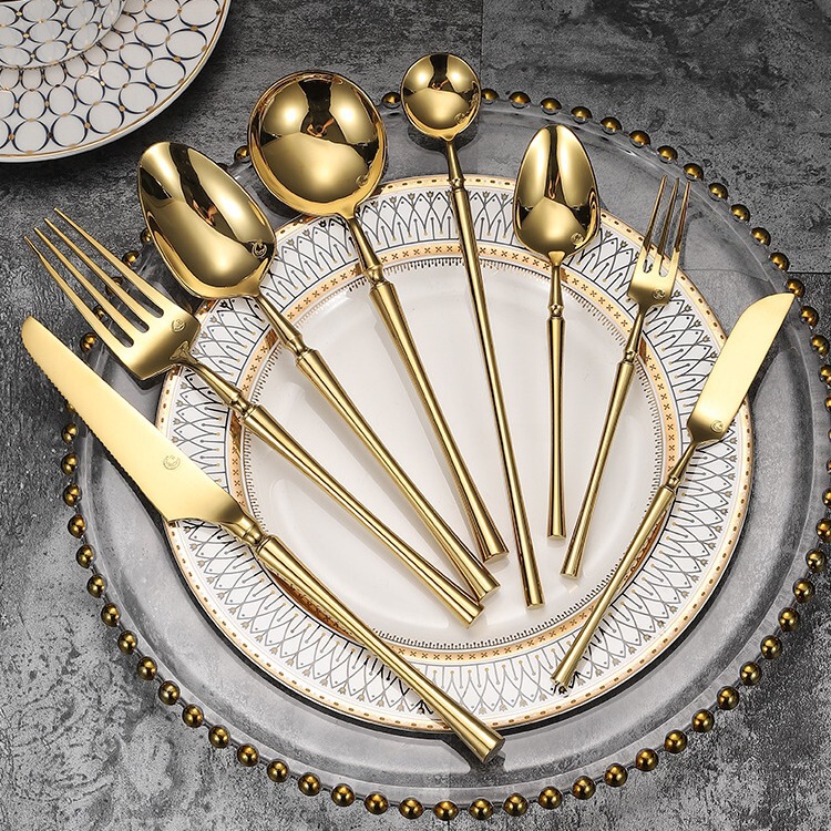 Small waist Golden 304 stainless steel steak fork spoon Western food tableware soup spoon fruit fork tea spoon household chopsticks Small waist Golden 304 stainless steel steak fork spoon Western food tableware soup spoon fruit fork tea spoon household chopsticks