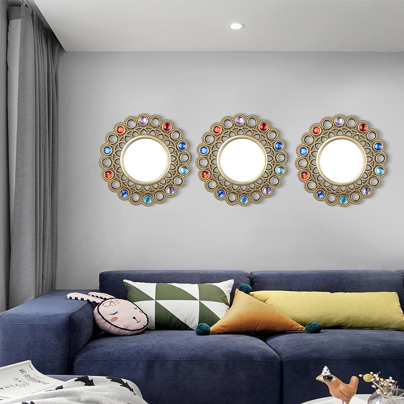 Espejo decorativo moderno anticuado de plástico, marco hueco tridimensional, espejo de pared retro para hogar/sala