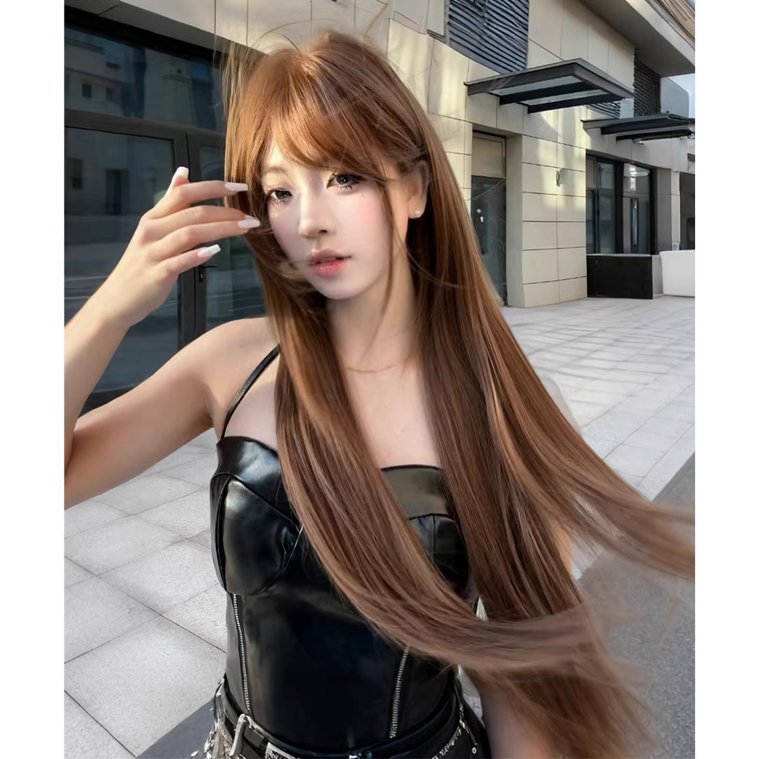 Connie Wig [American Sweet Bean] Varm Brun Langt Lige Hår Ungdomlig Elegant Lolita Pige Gruppestil Atmosfære