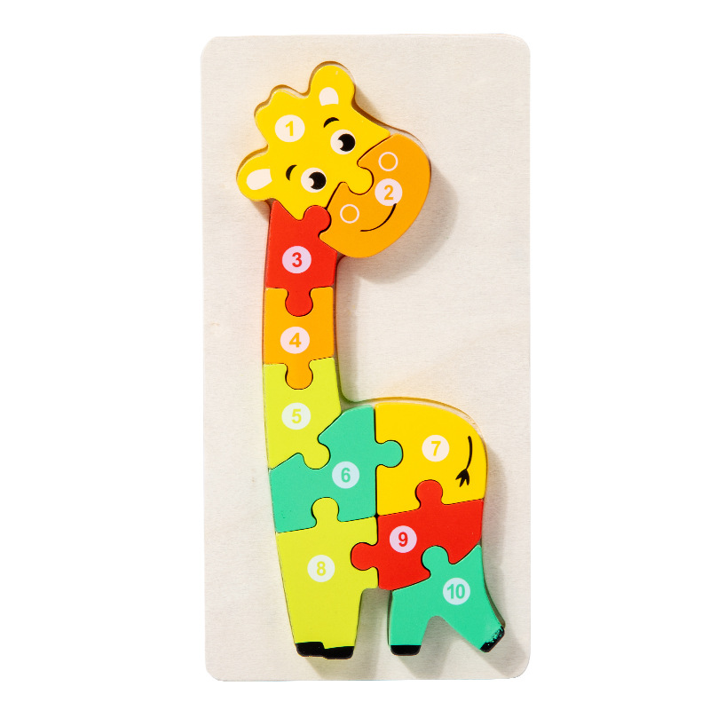 Niños pequeños madera 12 colores cognitivos números emparejados de tráfico animal gran puzzle puzzle puzzle juguetes de puzzle