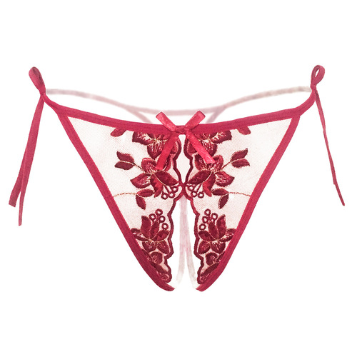 Sexy strappy large size embroidered thong for women, ultra-thin, hot, crotch-free, temptation straps, sexy underwear