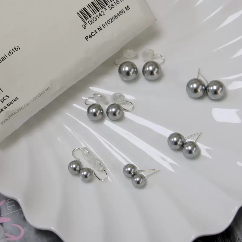2026清冷真多麻韩国FEVER水晶珍珠耳钉耳夹 正圆强光925银针耳钉