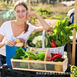 木质厨房蔬菜采摘篮铁艺果蔬收纳筐杂物整理筐花园水果蔬菜采摘筐
