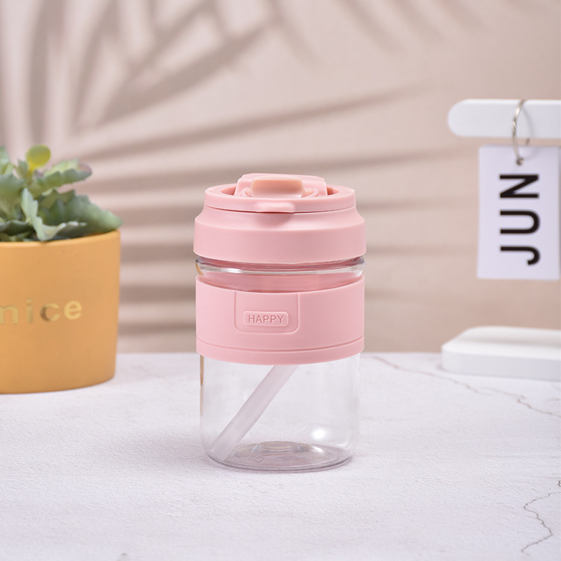 Portable Plastic Water Bottle With Straw For Girls And Coffee_voghion.com