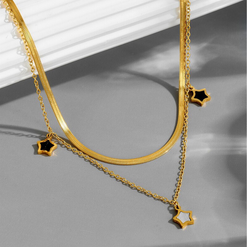 Korean Style New Arrival Five-pointed Star Shell 18K Gold Necklace Women's Light Luxury High-end Niche Design Simple Bracelet suit Korean Style New Arrival Five-pointed Star Shell 18K Gold Necklace Women's Light Luxury High-end Niche Design Simple Bracelet suit
