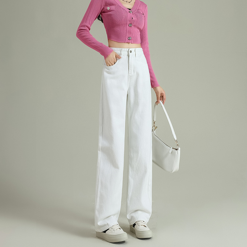 Light-colored narrow wide-leg jeans for women 2023 autumn new small high waist loose straight mop pants