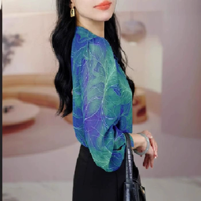 Лист знает осеннюю моду, синяя рубашка с длинными рукавами, женская осенняя одежда 2025, новая весенняя тонкая и стильная рубашка