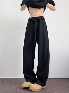 Summer 2025 New Gray Straight Pants Men's Casual Sweatpants Men's Loose Scimitar Pants Wide-Leg Sports Pants