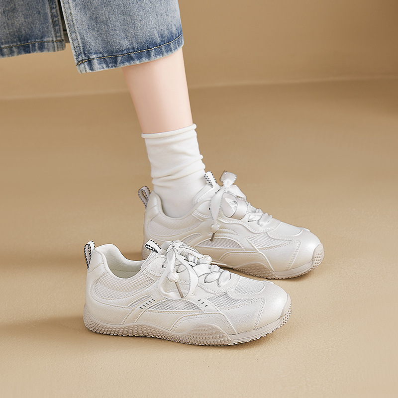 Augu ShiDeng red zapatos blancos para mujeres 2026 nuevo tipo de primavera zapatos deportivos casuales con suela blanda zapatos de entrenamiento de la escuela