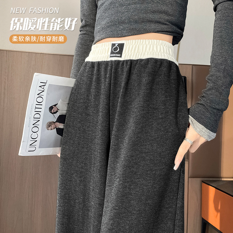 Women's Winter Cotton Pants for Outerwear, Faux Lamb Wool Wide-Leg Pants, 2025 New Style, Plus Size, Slimming, Warm, Straight-Leg Pants