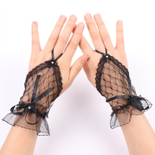 Lace Lace Gloves Female Bride Wedding Halloween Lolita Black Mesh Bow Dancing Sexy Decoration