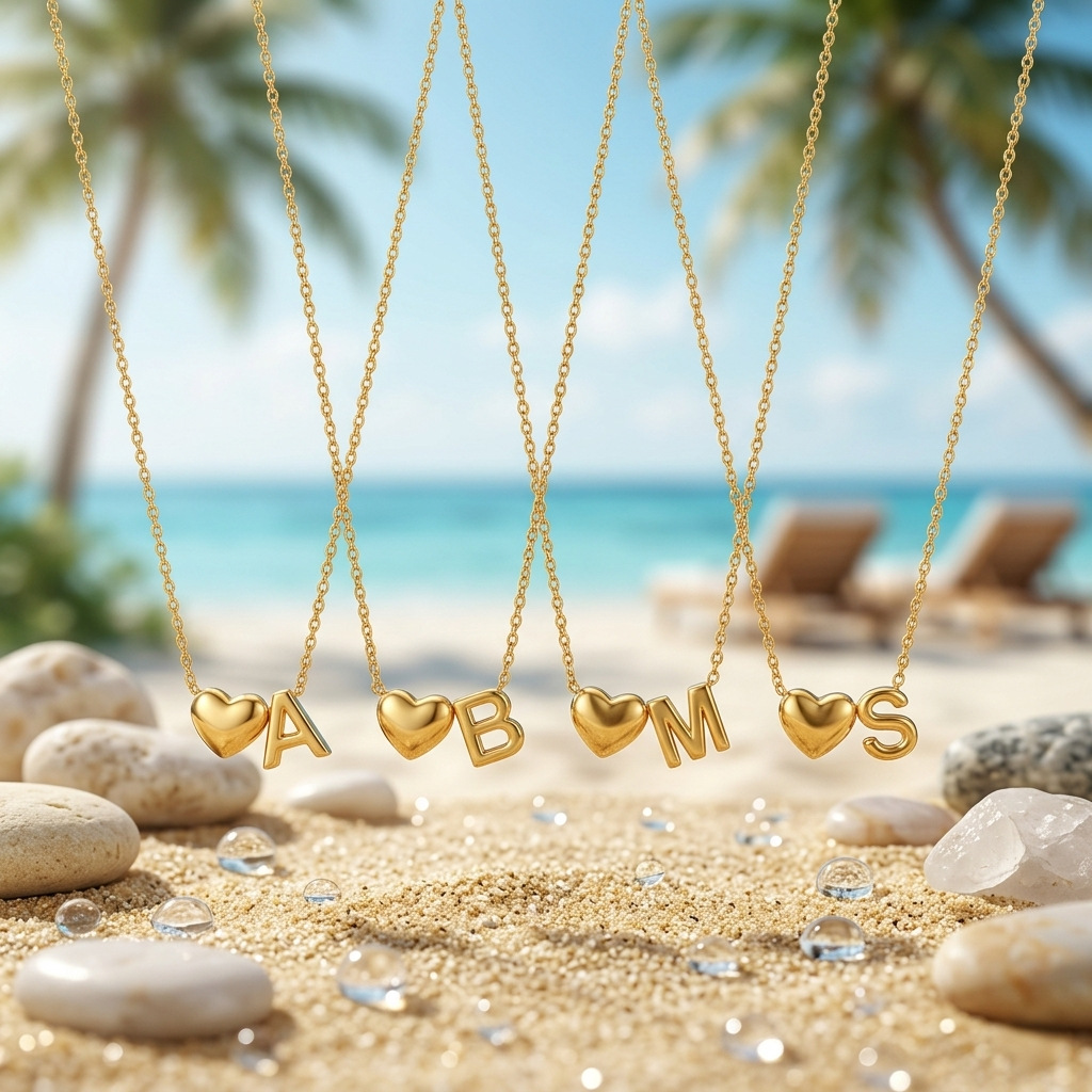 European and American Cross-Border 18K Gold Plated Stainless Steel Heart Pendant Clavicle Chain with 26 English Letters Titanium Steel Necklace
