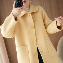 中长款羊毛双面呢羊毛大衣女士冬季新款甜美复古娃娃领长款外套女