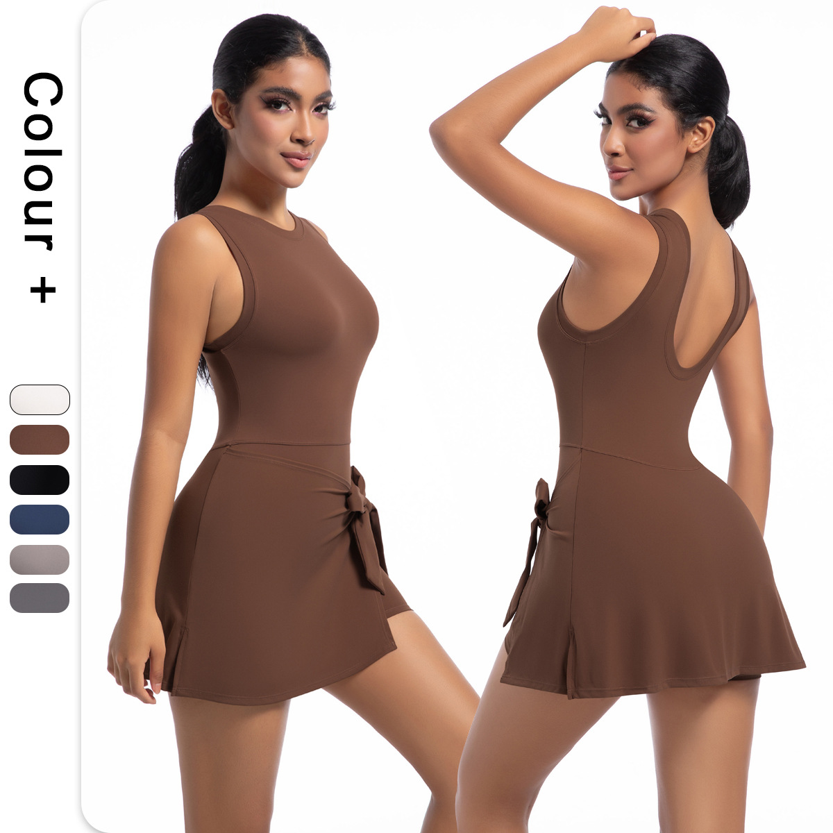 Cross-border Sexy Naked Beautiful Back Dress Women's Running Sports Anti-walking Skirt Golf Yoga Tennis Skirt