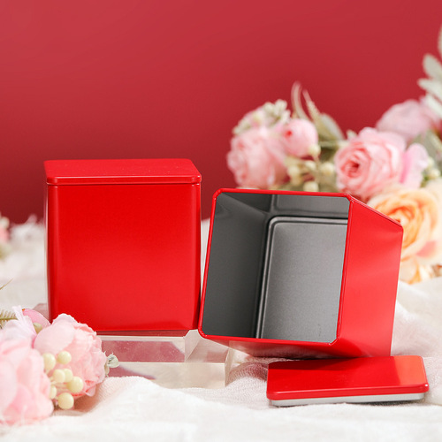 Tin Tea Can with Square Metal Seal for Marriage Gift, Iron Box with printed Zheng Shan Xiao Zong Matcha Candy
