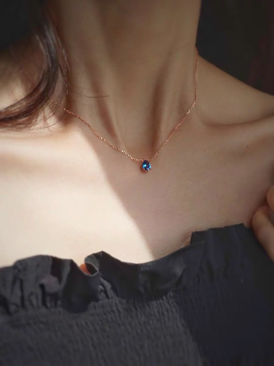 Water Droplets Pattern 925 Sterling Silver Gem Inlay Water Droplets Necklace