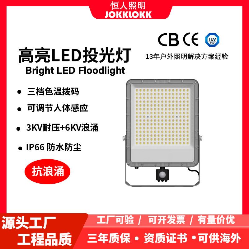 Human Body Sensor Led Floodlight 30-200W Waterproof Outdoor Lighting Die-Cast Aluminum 3Cct Dial