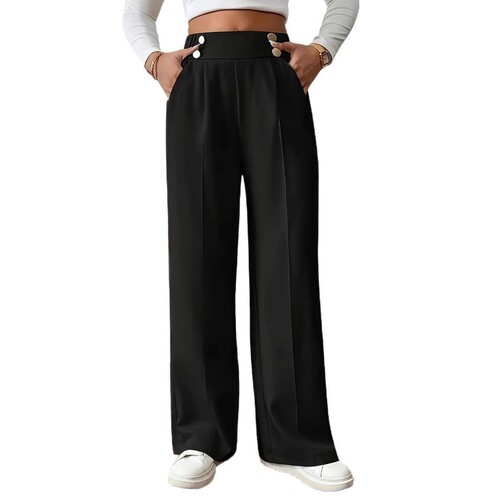 European and American new style dropped hem casual pants high-waisted long pants loose temperament straight-leg women's unique suit plain color women's pants