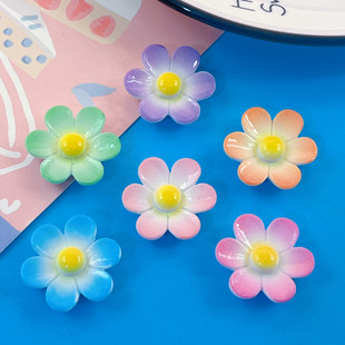 Shiny face gradient six-petal flower flower tulip hairpin hair rope grip clip cream glue DIY material resin accessories