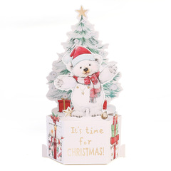 圣诞熊动物立体贺卡 merry christmas圣诞树烫金贺卡祝福祝福墙