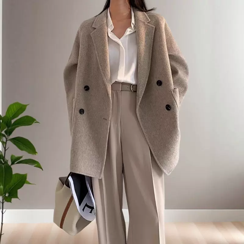 大衣女双面毛呢2025西装外套显瘦秋冬韩版通勤大衣女双面羊绒外套
