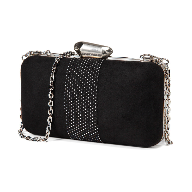 Kaki Bleu Foncé Le Noir Flanelle Couleur Unie Strass Carré Sac De Soirée display picture 4