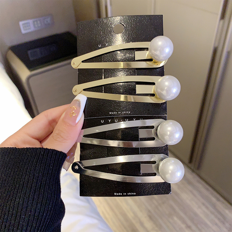 愛心髮夾珍珠水鑽氣質發卡星星金屬夾子高級感銀色側邊頭飾髮飾