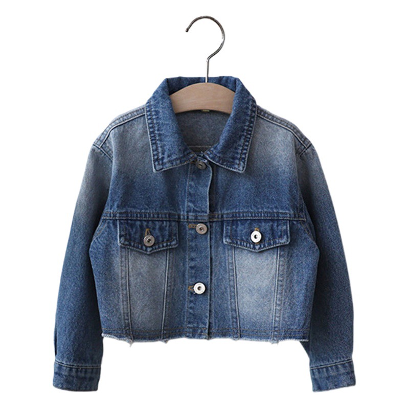 2026 Autumn Strawberry Shan Girls' Soft Denim Frayed Edge 2-Color Turn-Down Collar Short Jacket in Stock