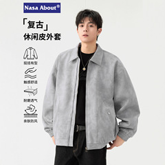 NASA麂皮绒复古翻领夹克男士春秋季2025新款美式简约休闲工装外套